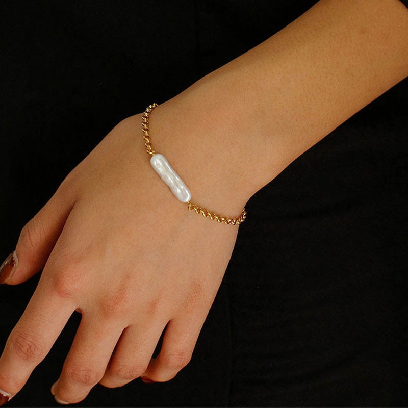 PEETTY minimalist long pearl chain bracelet pearl jewelry