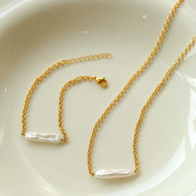 PEETTY minimalist long pearl chain necklace bracelet pearl jewelry 1