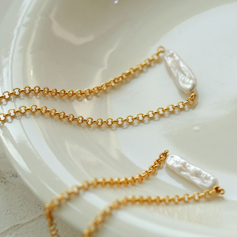 PEETTY minimalist long pearl chain necklace bracelet pearl jewelry 2
