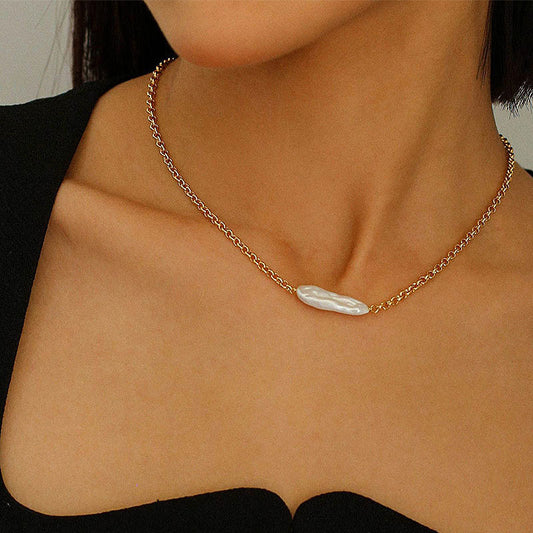 PEETTY minimalist long pearl chain necklace pearl jewelry