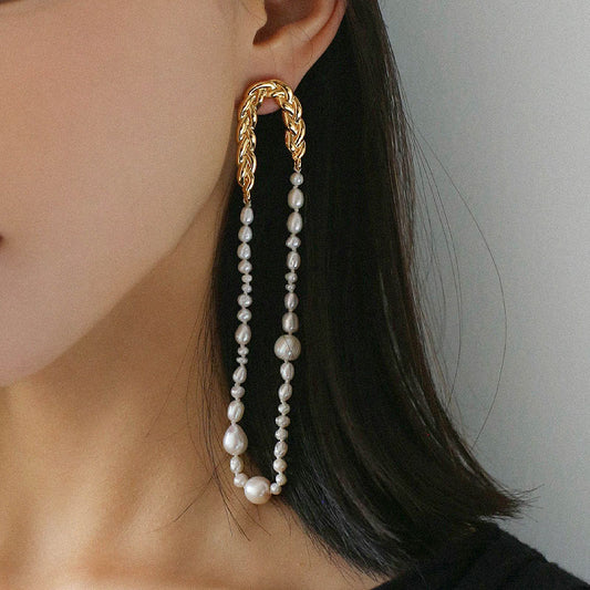 PEETTY ring-shaped baroque pearl earrings long dangles 1