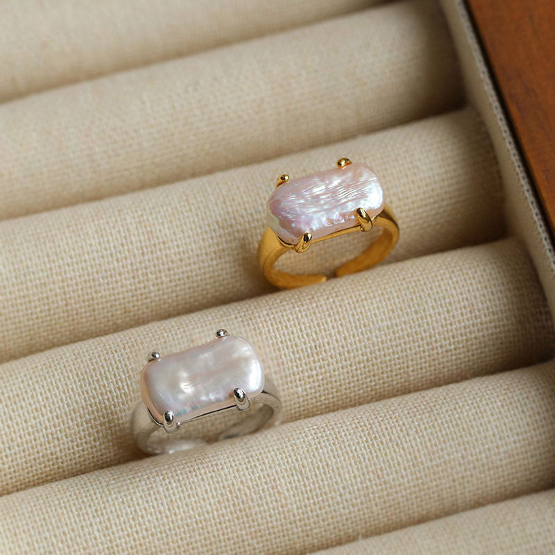 PEETTY square baroque claw setting pearl ring pearl jewelry 11