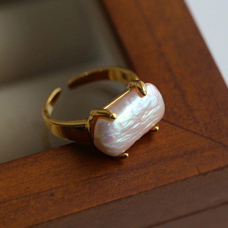 PEETTY square baroque claw setting pearl ring 5