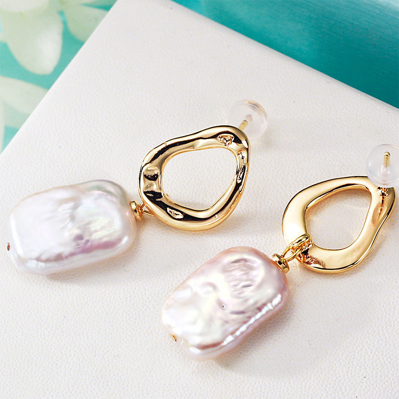 PEETTY square baroque pearl dangle earrings 2