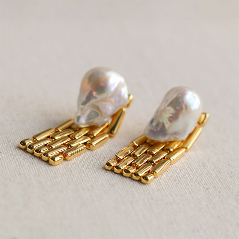 PEETTY wide chain baroque pearl dangle earrings 2