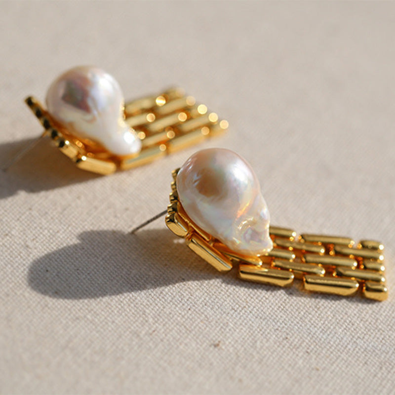 PEETTY wide chain baroque pearl dangle earrings 3