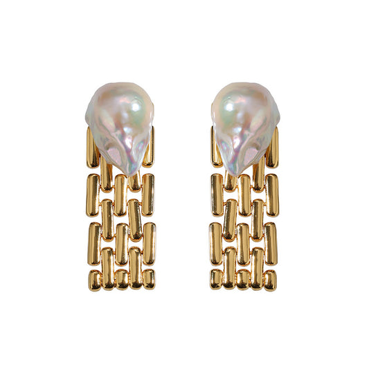 PEETTY wide chain baroque pearl dangle earrings 5