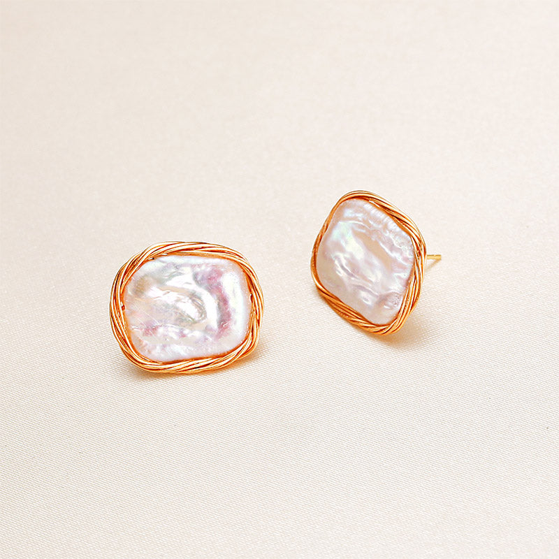 PEETTY winding square baroque pearl earrings pendant set 3