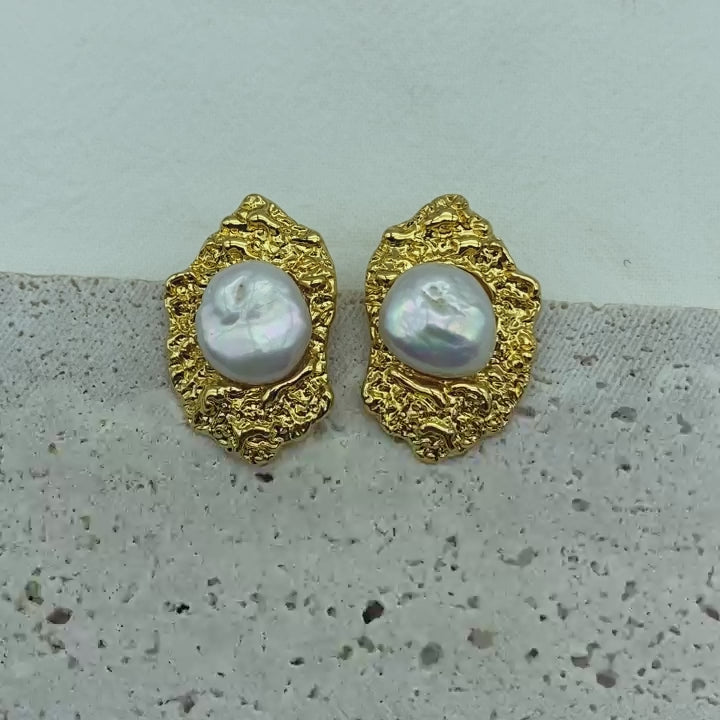 PEETTY baroque pearl stud earrings wrinkle effect pearl jewelry video